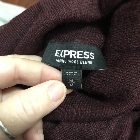 Express Merino Wool Blend Turtleneck Ribbed Knit Sweater, Deep Burgundy SZ M - Picture 7 of 8